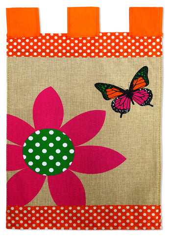 Polkadot Floral Fun Burlap - Floral Spring Vertical Applique Decorative Flags HGE80015 Imported