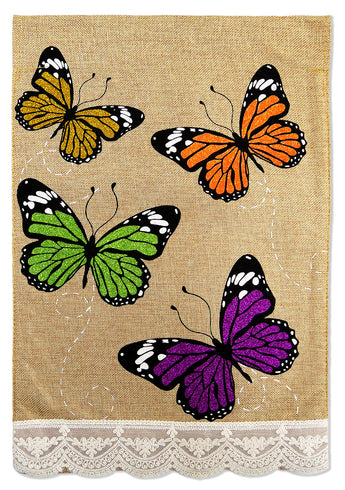 Butterflies Garden Burlap - Bugs & Frogs Garden Friends Vertical Applique Decorative Flags HGE80016 Imported