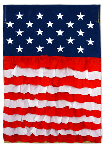 USA Ruffles Flag - Patriotic Americana Vertical Applique Decorative Flags HGE80020 Imported