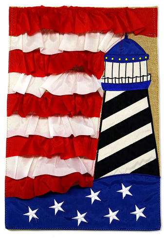 USA Pride Lighthouse - Patriotic Americana Vertical Applique Decorative Flags HGE80021 Imported