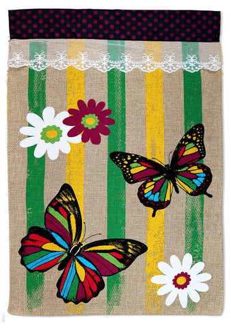 Patriotic Butterflies Burlap - Patriotic Americana Vertical Applique Decorative Flags HGE80023 Imported