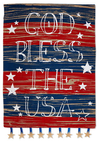 God Bless The USA Burlap - Patriotic Americana Vertical Applique Decorative Flags HGE80024 Imported