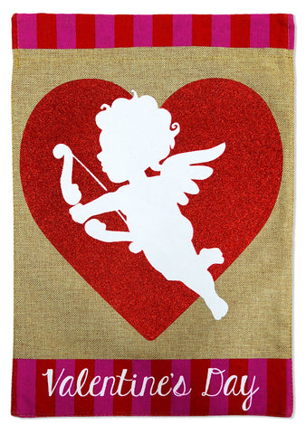 Cupid Burlap - Valentines Spring Vertical Applique Decorative Flags HGE80028 Imported