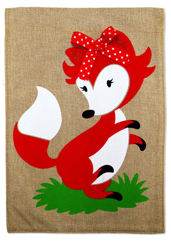 Spring Fox Burlap - Wildlife Nature Vertical Applique Decorative Flags HGE80031 Imported