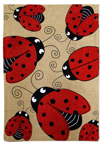 Ladybugs Heaven Burlap - Bugs & Frogs Garden Friends Vertical Applique Decorative Flags HGE80032 Imported