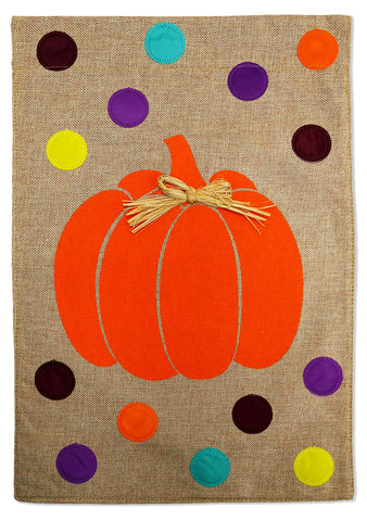 Polkadot Pumpkin - Harvest & Autumn Fall Vertical Applique Decorative Flags HGE80036 Imported