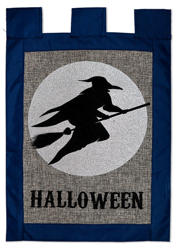 Flying Witch Burlap - Halloween Fall Vertical Applique Decorative Flags HGE80037 Imported