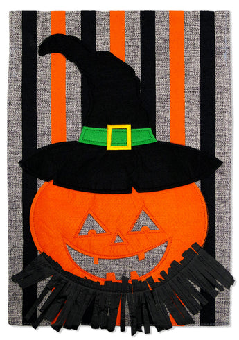 Pumpkin with Witch Hat - Halloween Fall Vertical Applique Decorative Flags HGE80039 Imported
