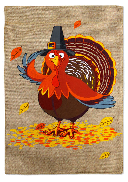 Pilgrims Turkey Burlap - Thanksgiving Fall Vertical Applique Decorative Flags HGE80043 Imported
