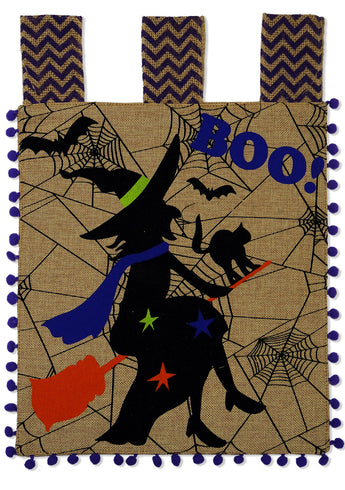 Spooky Witch Burlap - Halloween Fall Vertical Applique Decorative Flags HGE80044 Imported