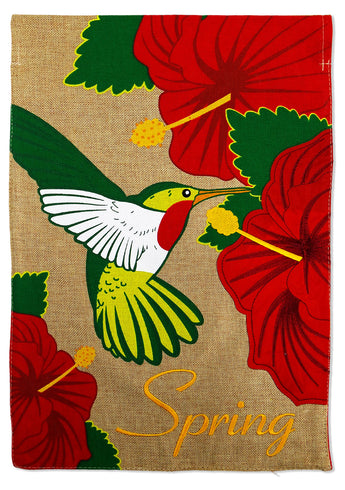 Sping Hummingbird - Birds Garden Friends Vertical Applique Decorative Flags HGE80049 Imported