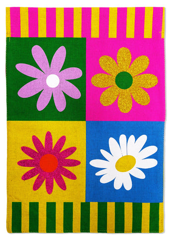 Daisies Collage Burlap - Floral Spring Vertical Applique Decorative Flags HGE80050 Imported