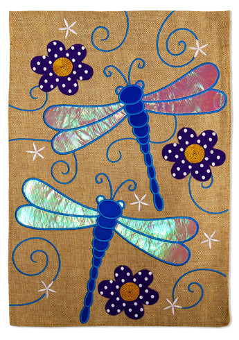 Drangonflies Heaven - Bugs & Frogs Garden Friends Vertical Applique Decorative Flags HGE80055 Imported
