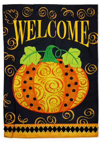 Welcome Classic Pumpkin - Harvest & Autumn Fall Vertical Applique Decorative Flags HGE80078 Imported