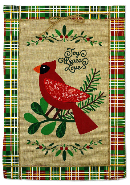 Joy Peace Love Cardinals Burlap - Christmas Winter Vertical Applique Decorative Flags HGE80447 Imported