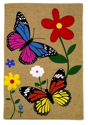 Flying Butterflies Garden Burlap - Bugs & Frogs Garden Friends Vertical Applique Decorative Flags HGE80088 Imported