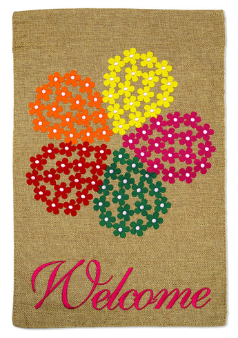 Welcome Little Floral Burlap - Floral Spring Vertical Applique Decorative Flags HGE80089 Imported