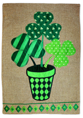 Luck Patty Pot Burlap - St Patrick Spring Vertical Applique Decorative Flags HGE80090 Imported