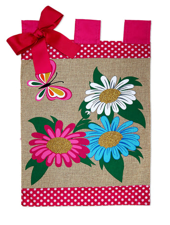 Welcome Flowers Garden Burlap - Floral Spring Vertical Applique Decorative Flags HGE80131 Imported