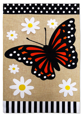 Monarch With Daisies Burlap - Bugs & Frogs Garden Friends Vertical Applique Decorative Flags HGE80187 Imported