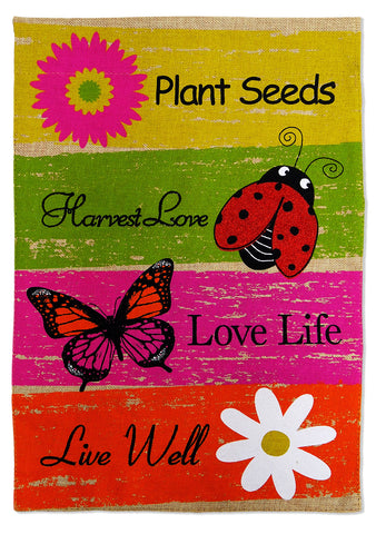 Love Life, Live Well Burlap - Bugs & Frogs Garden Friends Vertical Applique Decorative Flags HGE80191 Imported
