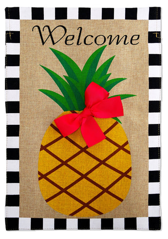 Welcome Sweet Pineapple Burlap - Fruits Food Vertical Applique Decorative Flags HGE80192 Imported
