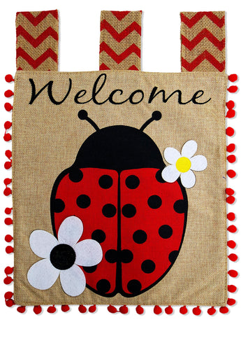 Welcome Ladybug - Bugs & Frogs Garden Friends Vertical Applique Decorative Flags HGE80193 Imported