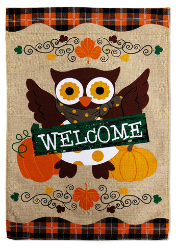 Welcome Fall Owl - Harvest & Autumn Fall Vertical Applique Decorative Flags HGE80206 Imported