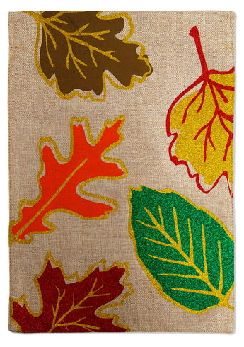 Leaves Falling Burlap - Harvest & Autumn Fall Vertical Applique Decorative Flags HGE80207 Imported