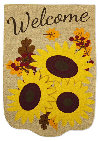 Welcome Fall Sunflower Burlap - Harvest & Autumn Fall Vertical Applique Decorative Flags HGE80225 Imported