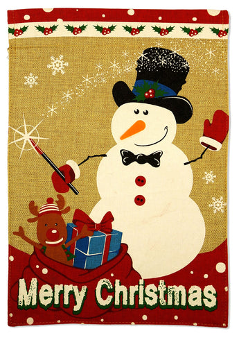 Christmas Snowman and Gift Burlap - Christmas Winter Vertical Applique Decorative Flags HGE80261 Imported