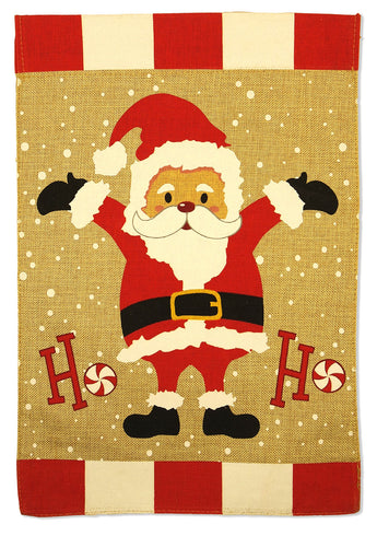 Ho Ho Santa Burlap - Christmas Winter Vertical Applique Decorative Flags HGE80227 Imported