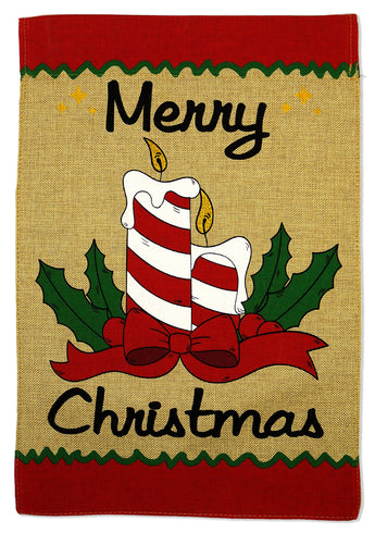 Happy Christmas Candle Burlap - Christmas Winter Vertical Applique Decorative Flags HGE80228 Imported