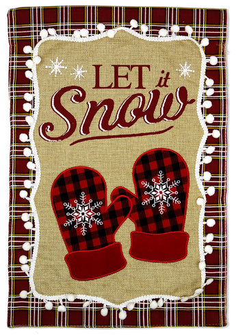 Let it Snow Mitten Burlap - Christmas Winter Vertical Applique Decorative Flags HGE80229 Imported