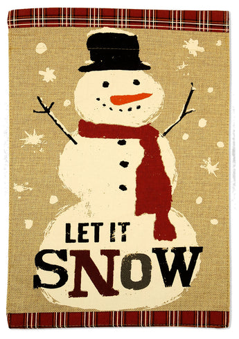 Let it Snow Snowman Burlap - Christmas Winter Vertical Applique Decorative Flags HGE80230 Imported