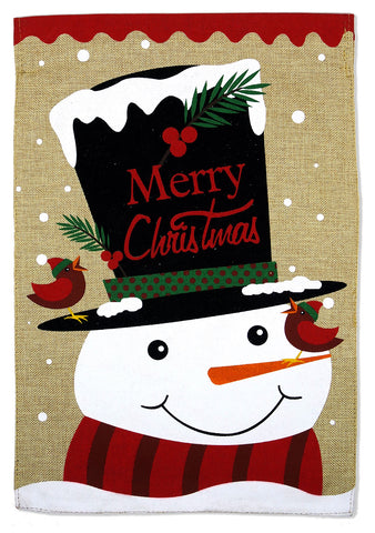 Christmas Friends Snowman Burlap - Christmas Winter Vertical Applique Decorative Flags HGE80235 Imported