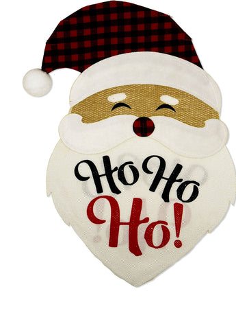 Santa Ho Ho Ho Burlap - Christmas Winter Vertical Applique Decorative Flags HGE80263 Imported