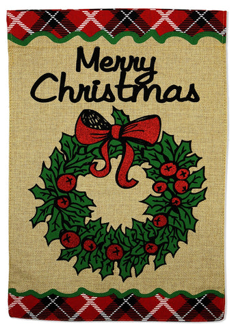 Christmas Wreath Burlap - Christmas Winter Vertical Applique Decorative Flags HGE80242 Imported