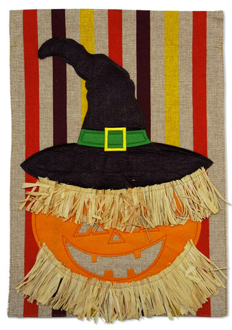 Scarecrow Pumpkin Burlap - Harvest & Autumn Fall Vertical Applique Decorative Flags HGE80244 Imported