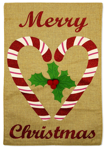 Christmas Candy Cane Burlap - Christmas Winter Vertical Applique Decorative Flags HGE80247 Imported