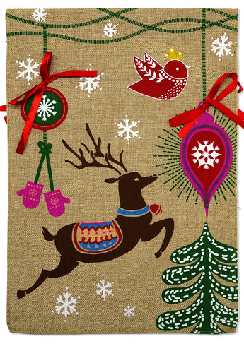 Christmas Series Burlap - Christmas Winter Vertical Applique Decorative Flags HGE80248 Imported