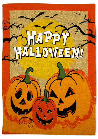 Halloween Pumpkins Burlap - Halloween Fall Vertical Applique Decorative Flags HGE80249 Imported