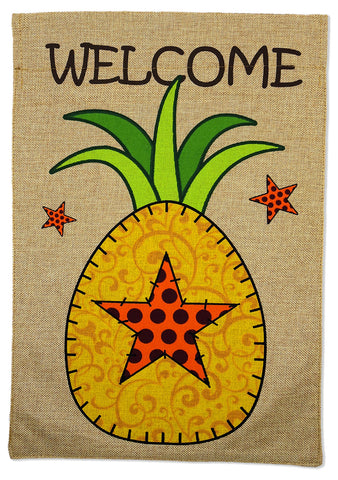 Welcome Sweet Pineapple Burlap - Sweet Home Inspirational Vertical Applique Decorative Flags HGE80252 Imported