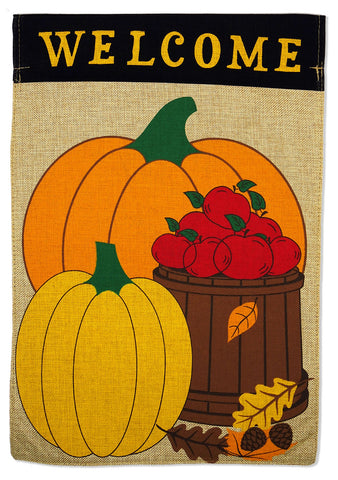 Welcome Harvest Fall Burlap - Harvest & Autumn Fall Vertical Applique Decorative Flags HGE80259 Imported