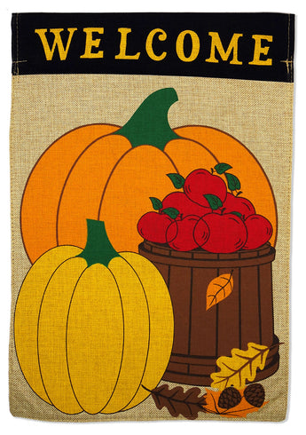 Welcome Harvest Fall Burlap - Harvest & Autumn Fall Vertical Applique Decorative Flags HGE80253 Imported
