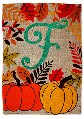 Fall Pumpkin F Burlap - Harvest & Autumn Fall Vertical Applique Decorative Flags HGE80268 Imported