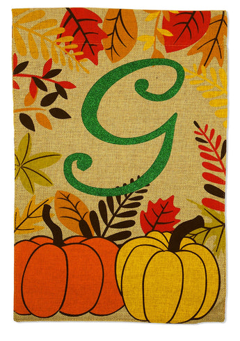 Fall Pumpkin G Burlap - Harvest & Autumn Fall Vertical Applique Decorative Flags HGE80269 Imported
