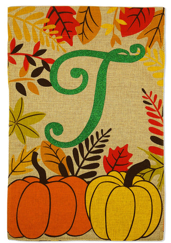 Fall Pumpkin T Burlap - Harvest & Autumn Fall Vertical Applique Decorative Flags HGE80270 Imported
