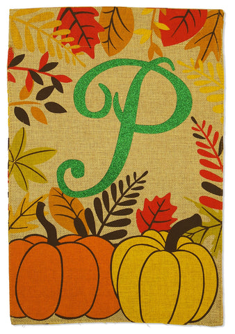 Fall Pumpkin P Burlap - Harvest & Autumn Fall Vertical Applique Decorative Flags HGE80271 Imported