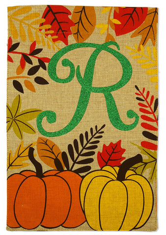 Fall Pumpkin R Burlap - Harvest & Autumn Fall Vertical Applique Decorative Flags HGE80276 Imported